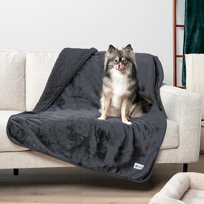 PetAmi Waterproof Dog & Cat Blanket, Pee Proof for Bed & Couch, Reversible, Soft Washable, 60x80 Gray