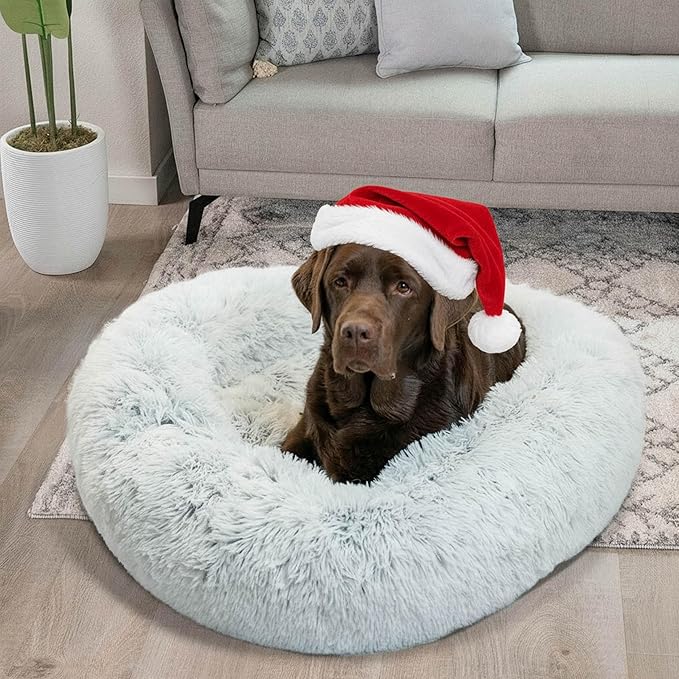 Best Friends by Sheri The Original Calming Donut Dog Bed – Washable Plush Pet Bed for Large Breeds up to 100 lbs, Shag Faux Fur, Frost Gray, Large (36" x 36")