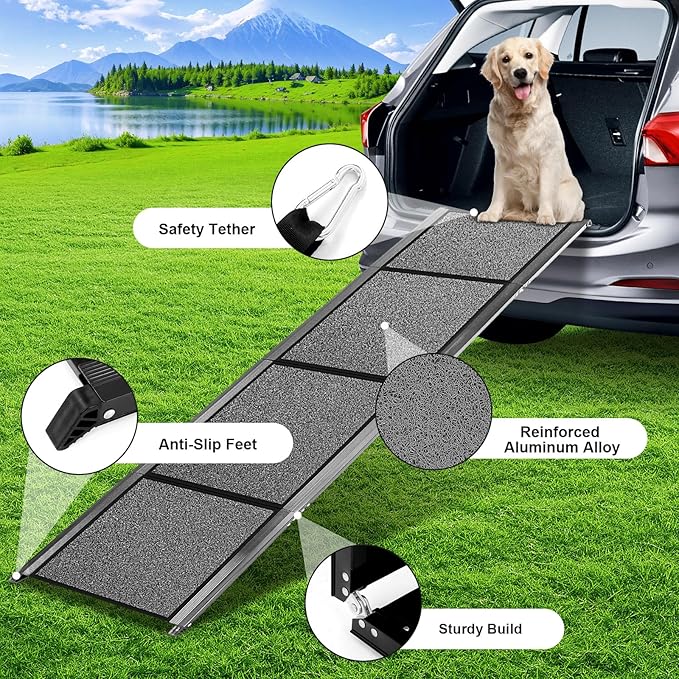 Dog Ramp for Car Truck 71''X20'', Folding Pet Stair Ramps for SUV Large Dog, Portable Pet Steps with Non-Slip Rug Surface, Up to 300LBS, Dog Car Ramp for Bed Couch Outdoor