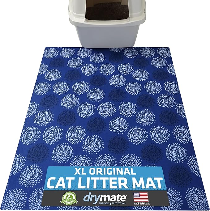 Drymate XL Original Cat Litter Mat, Contains Mess from Box, Protects Floors, Urine-Proof, Machine Washable, Soft on Kitty Paws, Absorbent, Waterproof (USA Made, Recycled Content) (29”x36”)(Good Blue)