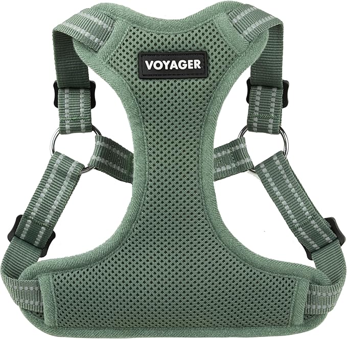 Best Pet Supplies Voyager Mesh Dog Breathable Harness Reflective Stitching, All Weather Adjustable for Walking Training, or Running - Heavy Duty & Durable, Moss Green, M