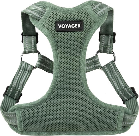 Best Pet Supplies Voyager Mesh Dog Breathable Harness Reflective Stitching, All Weather Adjustable for Walking Training, or Running - Heavy Duty & Durable, Moss Green, S
