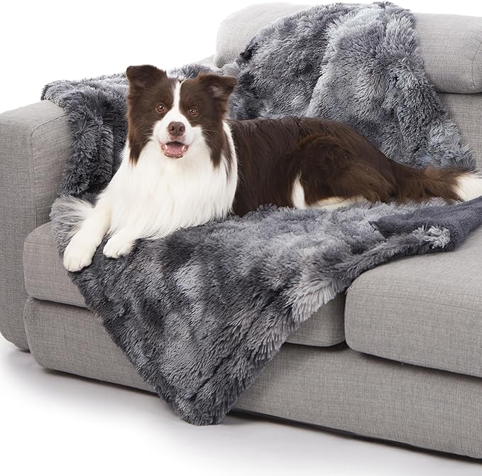 gogobunny Waterproof Dog Blanket for Large Dogs, Cats, Puppy, Reversible Faux Fur Pet Throw Blanket, Washable,Calming Furniture Protection for Sofa Bed (40x50 Inch (Pack of 1), Tie-dye Grey)