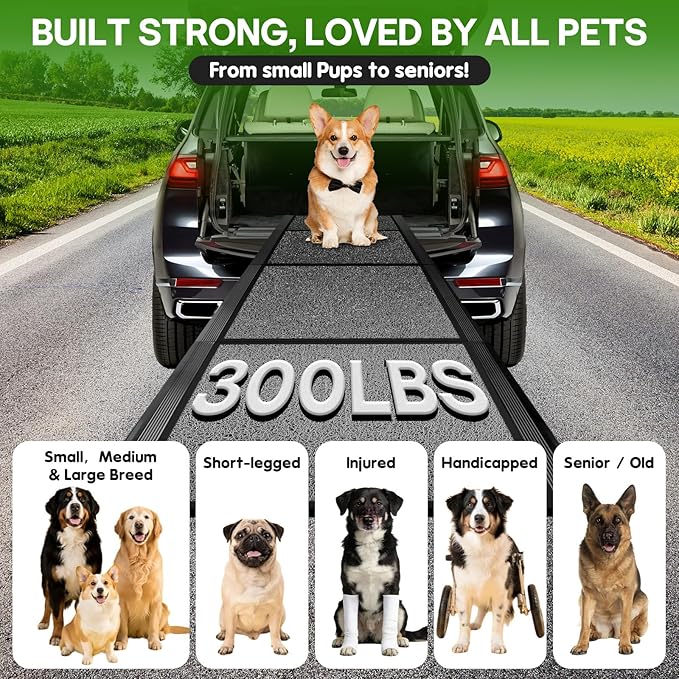 71''x 20'' Dog Ramp for Car, Pet Ramp for Large Dogs Up to 300LBS, Foldable Dog Car Ramp, Dog Stairs Steps with Waterproof & Non-Slip Rug Surface for Truck, SUV, Indoor & Outdoor(Wire Loop Fabric)