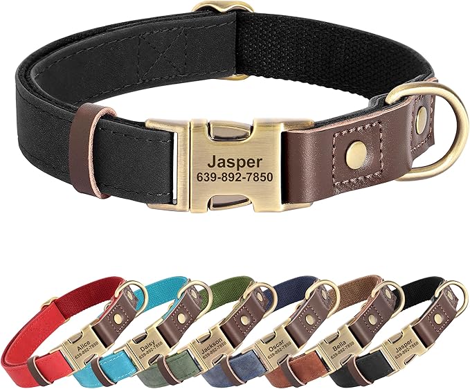 Personalized Dog Collars, Custom Soft PU Leather Dog Collar with Pet Name and Phone Number for Large Dogs, Adjustable and Durable Pet Collars with Quick Release Metal Buckle,XL(17-26")