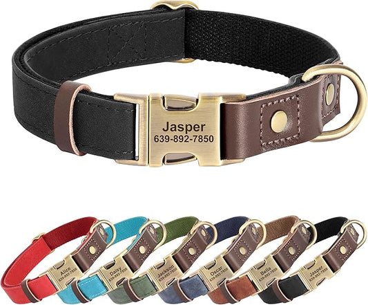Personalized Dog Collars, Custom Soft PU Leather Dog Collar with Pet Name and Phone Number for Large Dogs, Adjustable and Durable Pet Collars with Quick Release Metal Buckle,XL(17-26")
