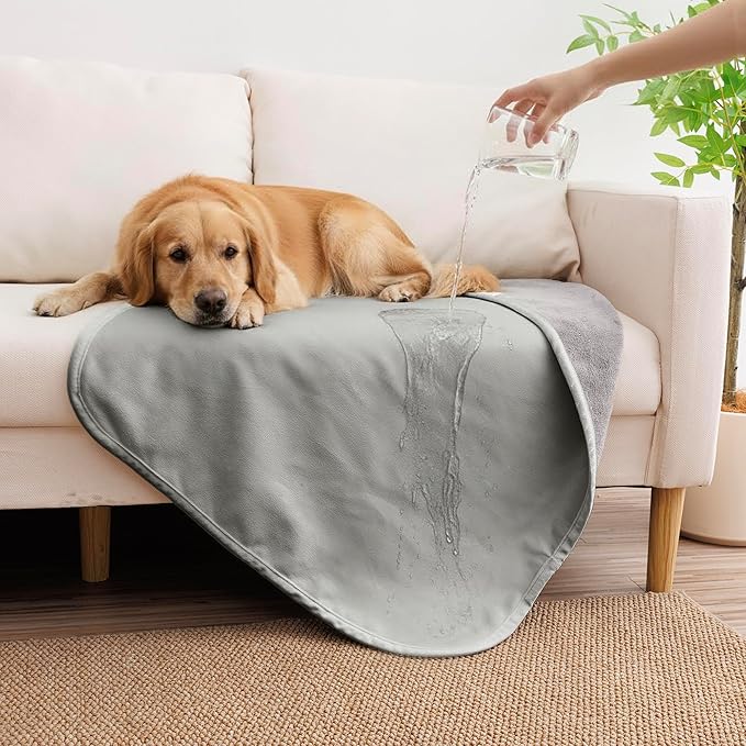 Waterproof Dog Blanket for Small Dogs, Leak Proof Pet Throw Couch Blankets Reversible Sofa Bed Furniture Protector Machine Washable-25 x35,Lightgrey+Darkgrey