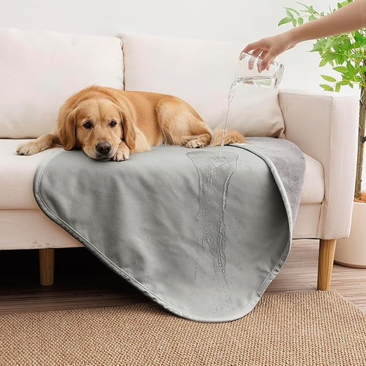 Waterproof Dog Blanket for Small Dogs, Leak Proof Pet Throw Couch Blankets Reversible Sofa Bed Furniture Protector Machine Washable-25 x35,Lightgrey+Darkgrey