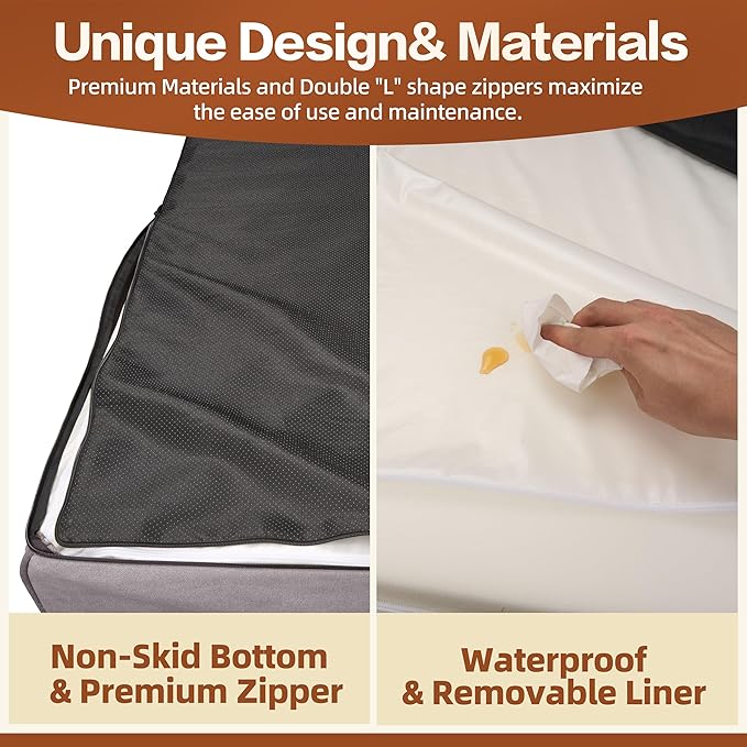 Sytopia XL Orthopedic Memory Foam Dog Bed 35D 46 inch, Extra Large Dog Sofa for Senior Dogs up to 100 lbs, Water Resistant & Washable Cover with Liner, Grey