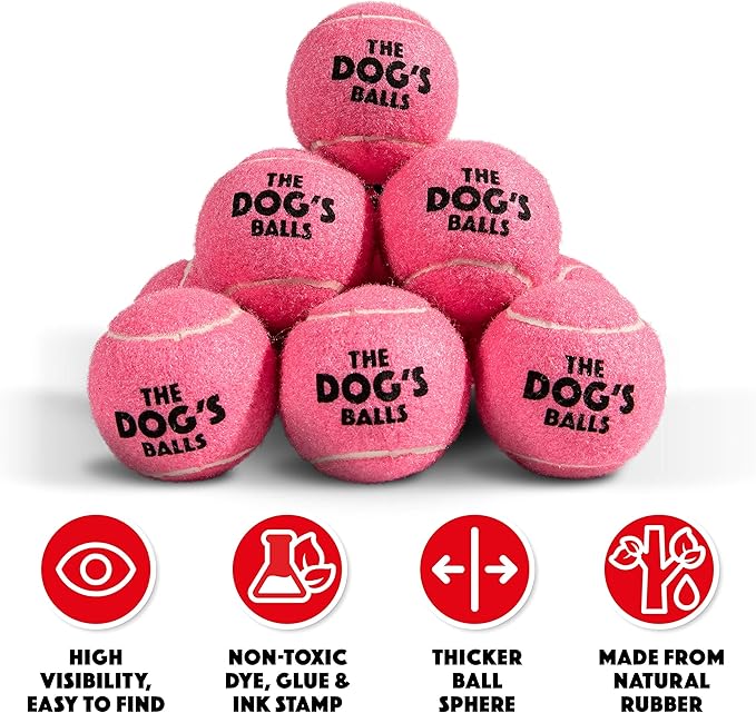 The Dog's Balls, Dog Tennis Ball, Pink 12-Pack, Strong Toy for Agility Training, Puppy Training, Play, Exercise & Fetch, 2.5 Inch Diameter