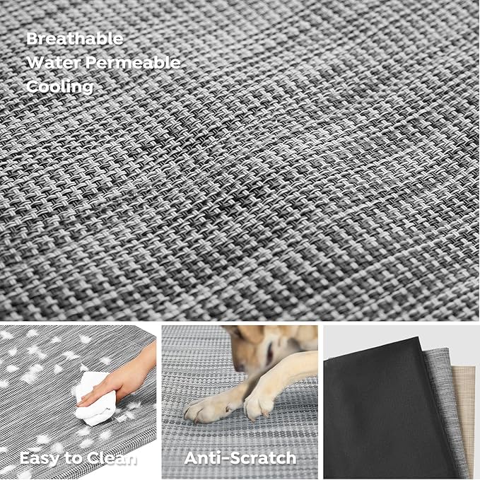 Veehoo Elevated Dog Bed, Raised Dog Cots for Large Dogs, Waterproof Outdoor Dogs Bed, Cooling Pet Hammock with Guardrail, Upgraded Non-Slip Feet, Breathable Teslin Mesh, Black Silver, 59x 37 inches