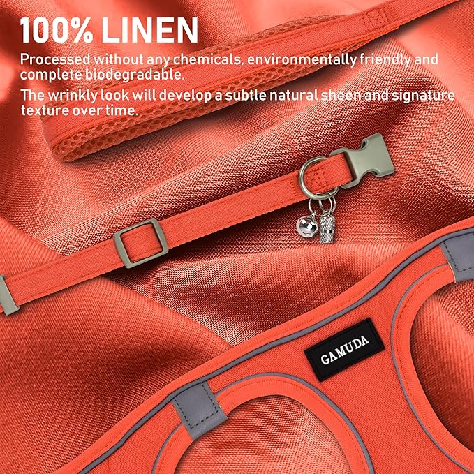 GAMUDA Small Pet Harness Collar and Leash Set, Step in No Chock No Pull Linen Fabric Soft Mesh Dog Vest Harnesses Reflective for Dogs Puppy Cats Kitten Rabbit (Orange, XXS)