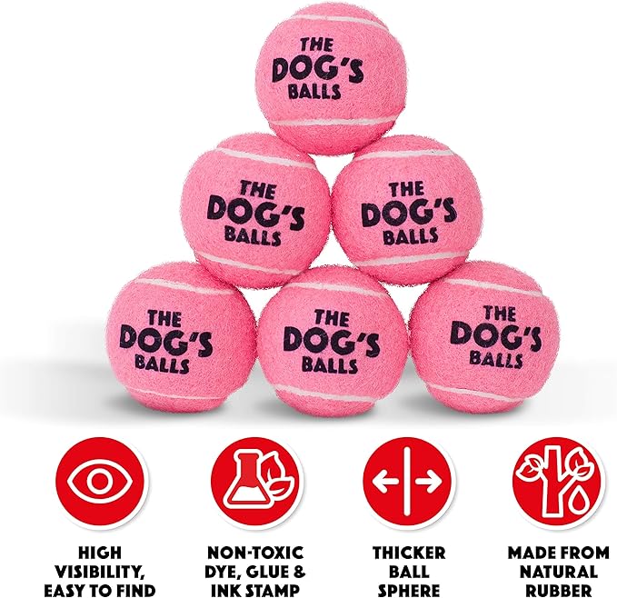 The Little Dog's Balls, Dog Tennis Balls, Pink 6-Pack, Strong Toy for Agility Training, Puppy Training, Play, Exercise & Fetch, 1.9 Inches Diameter