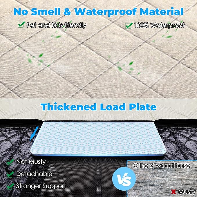 URPOWER Back Seat Extender for Dogs - Hard Bottom Dog Car Seat Cover Holds 550 lbs, Waterproof Dog Hammock Dogs Bed for Cars, SUVs, Pet Backseat Protector with Mesh Window & Large Space