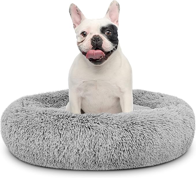 The Dog’s Bed Sound Sleep Donut Dog Bed, Medium Silver Grey Fur Calming Nest Bed, Veterinary Approved
