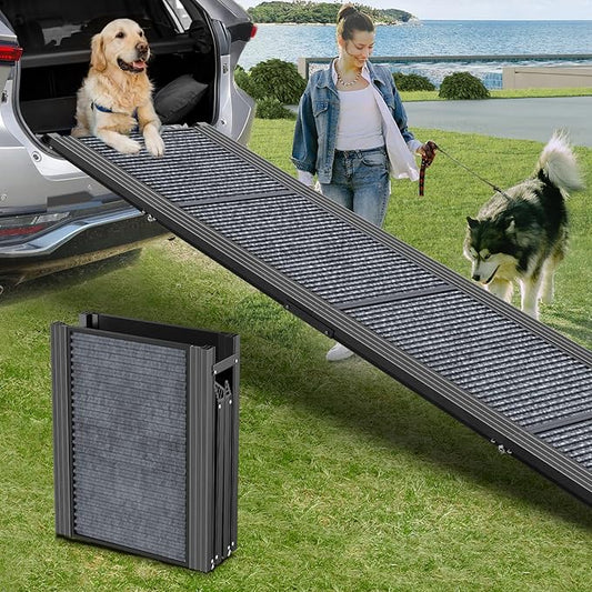 Upgraded Dog Ramp for Car 71" X-Long & 20" Wider Folding Dog Ramps for Large Dogs with Non-Slip Rug Surface Portable Dog Car Ramp for SUV Car & Truck, Outdoor Dog Ramp Up to 270 LBS