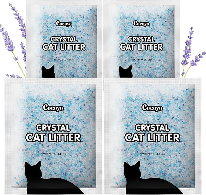 COCOYO Lavender-Scented Crystal Cat Litter I Silica Gel Cat Litter – 17.2 Lbs Value Pack (4.3 Lbs x 4)