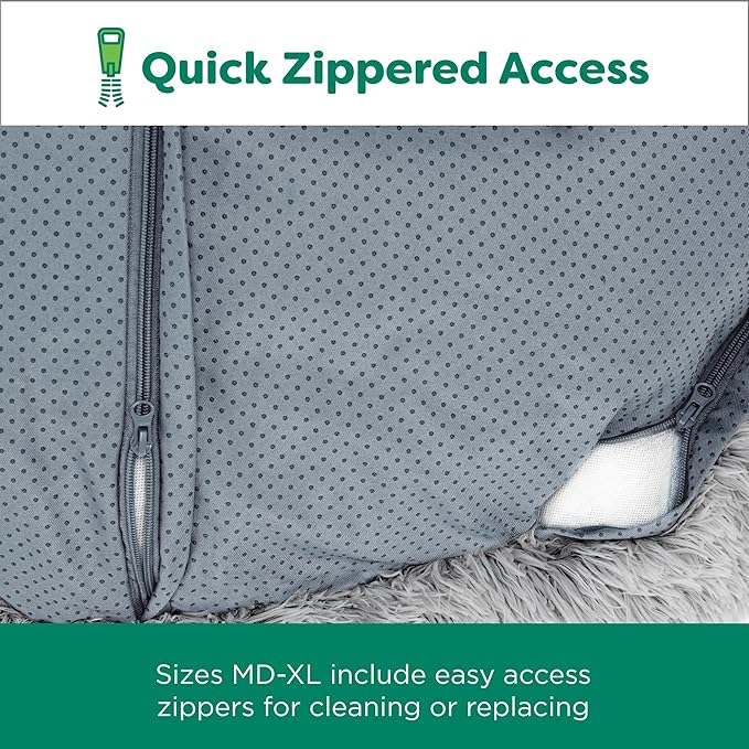 Furhaven 30" Round Calming Donut Dog Bed for Medium/Small Dogs, Refillable w/ Removable Washable Cover, Up to 45 lbs - Shaggy Plush Long Faux Fur Donut Bed -Mist Gray, Medium,30.0"L x 30.0"W x 10.0"Th