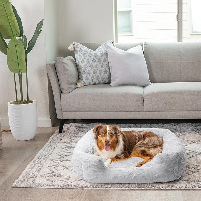 Best Friends by Sheri Lux Lounge Bed Calming Faux Fur Dog Bed, Gray, Large, 36" x 27"