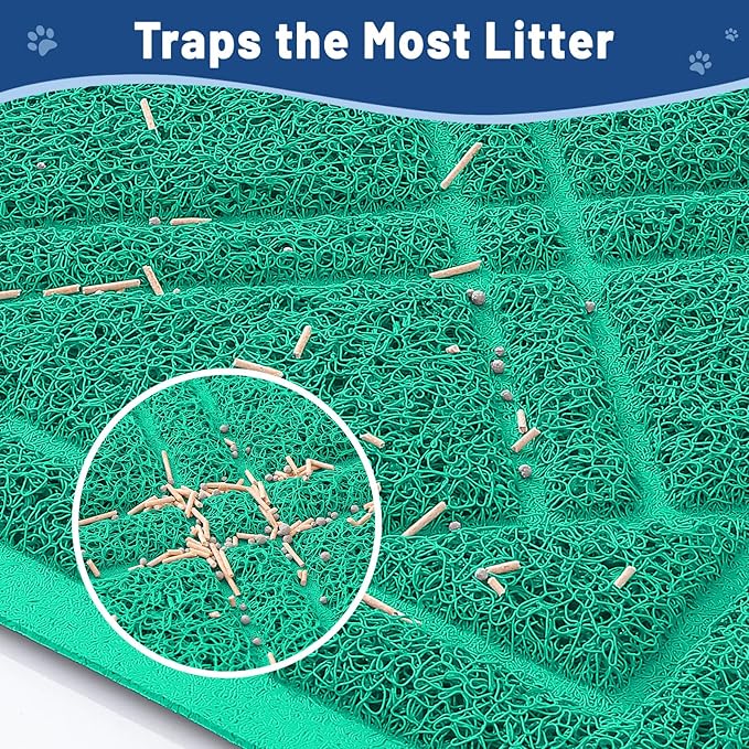 Smiry Cat Litter Box Mat 36x24, Non-Slip Water Resistant Litter Trapping Mat, Easy Clean Less Waste and Urine-Locking Cat Carpet for Indoor, Green