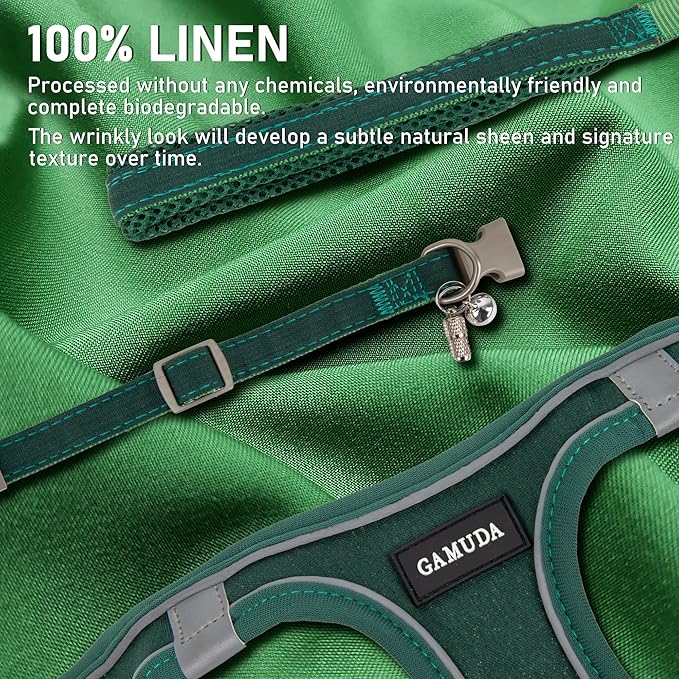 GAMUDA Small Pet Harness Collar and Leash Set, Step in No Chock No Pull Linen Fabric Soft Mesh Dog Vest Harnesses Reflective for Dogs Puppy Cats Kitten Rabbit (Green, XXS)