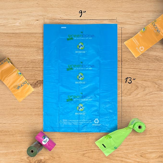 Greenbone BioBase Dog Poop Bag Refills: 28 Rolls - 336 Bags with Dispenser and Rope Toy Handle