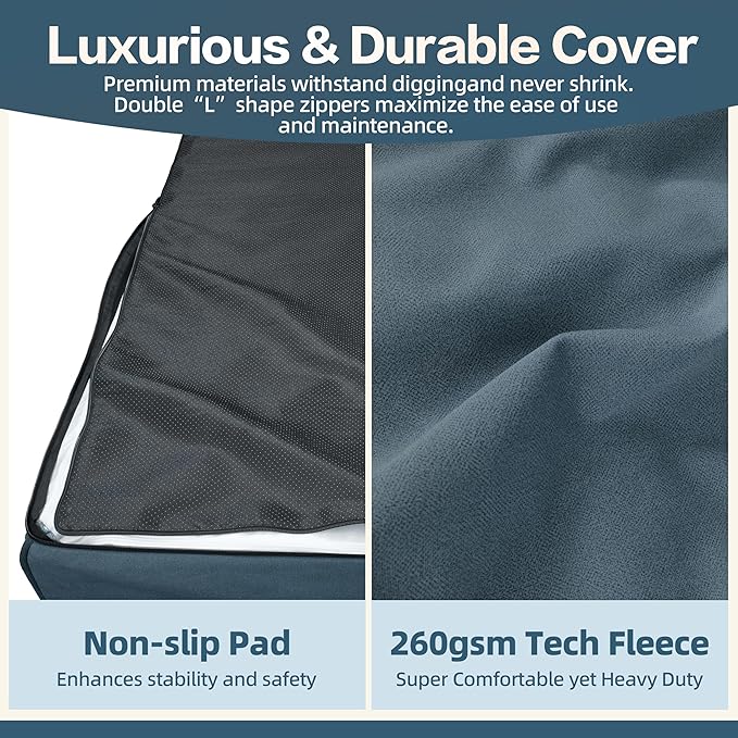 Sytopia XXL Memory Foam Dog Bed, 7 Inch Thick Extra Large Orthopedic Couch for Senior Dogs Over 100 Pounds, Water Resistant and Washable Cover, Liner, Blue Grey