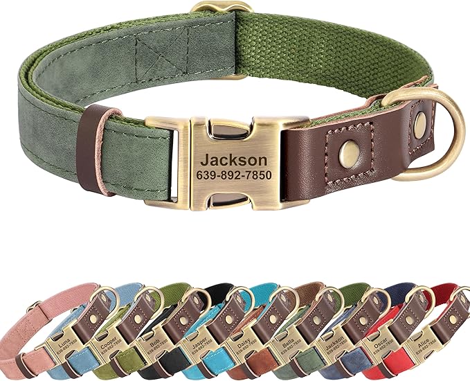 Personalized Dog Collars, Custom Soft PU Leather Dog Collar with Pet Name and Phone Number for Small Dogs, Adjustable and Durable Pet Collars with Quick Release Metal Buckle,S(10-15")