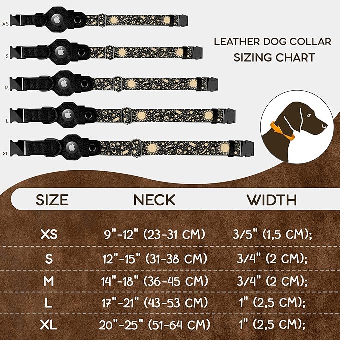 AirTag Dog Collar with Metal Buckle - Printed Nylon Soft Leather Dog Collar with Apple AirTag Holder - Secure Tracking GPS Pet Collars for Girl Boy Small Large Dogs (L, 17"-21" Neck Fit, Space)