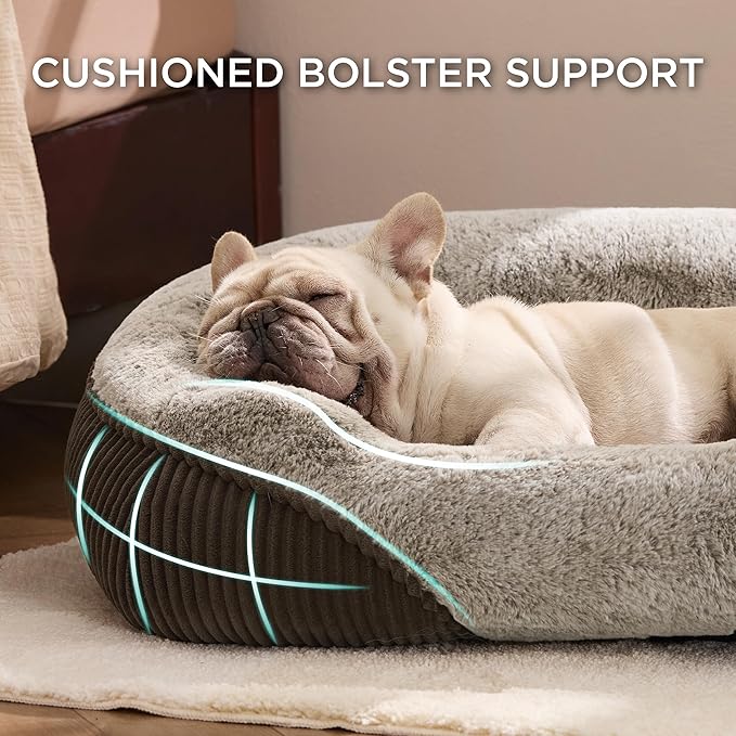 Bedsure Washable Dog Bed Medium Size Dog - Rectangle Fluffy Plush Big Pet Bed, Corduroy Fleece and Nonskid Bottom,30x24x8inches,Suitable for Pet Up to 35lbs,Brown