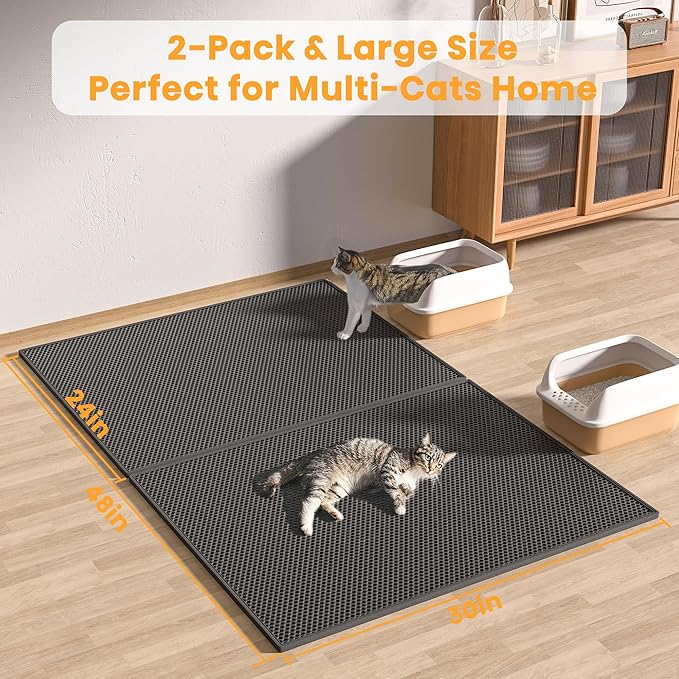 Pieviev 2 Packs Cat Litter Mat Double Layer Waterproof Urine Proof Trapping Mat (30''X24'', Black)