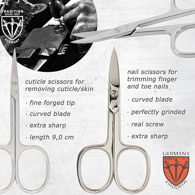 3 Swords Germany - brand quality 7 piece manicure pedicure grooming kit set for professional finger & toe nail care scissors clipper fashion leather case in gift box, Made by 3 Swords Germany (6318)