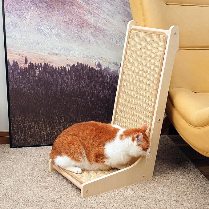PETKARAY 105° Cat Scratcher, Sisal Kitty Scratch Pad, L Shape Scratching Board for Indoor Cats, Floor Mounted Scratcher with Mouse Toy Catnip