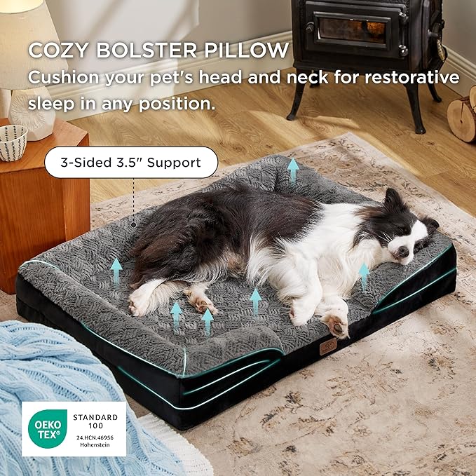 Bedsure Orthopedic Dog Beds Large Sized Dog - Washable Large Dog Cat Bed Waterproof, Comfort Dogs Couch Sofa with Washable Removable Cover, Pet Bed with Nonskid Bottom, Plush-Black, 35"