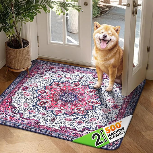 Hompet 2 Pack Super Absorbent Dog Door Mat for Muddy Paws, Washable Pee Pads for Dogs, Reusable Puppy Training Pads, Quick Dry Non-Slip Pet Entryway Rug, Leak-Proof Potty Pad for Indoor Floors 54x54