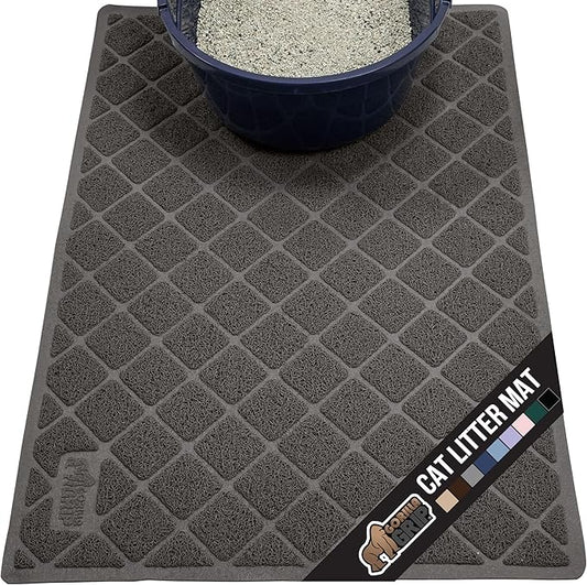 GORILLA GRIP Cat Litter Box Mat, 35x23, Water Resistant, US Designed Kitty Litter Trapping Mats, Easy to Clean, Scatter Control, Less Mess and Clean Floors, Kitten Supplies for Indoor Cats, Dark Gray