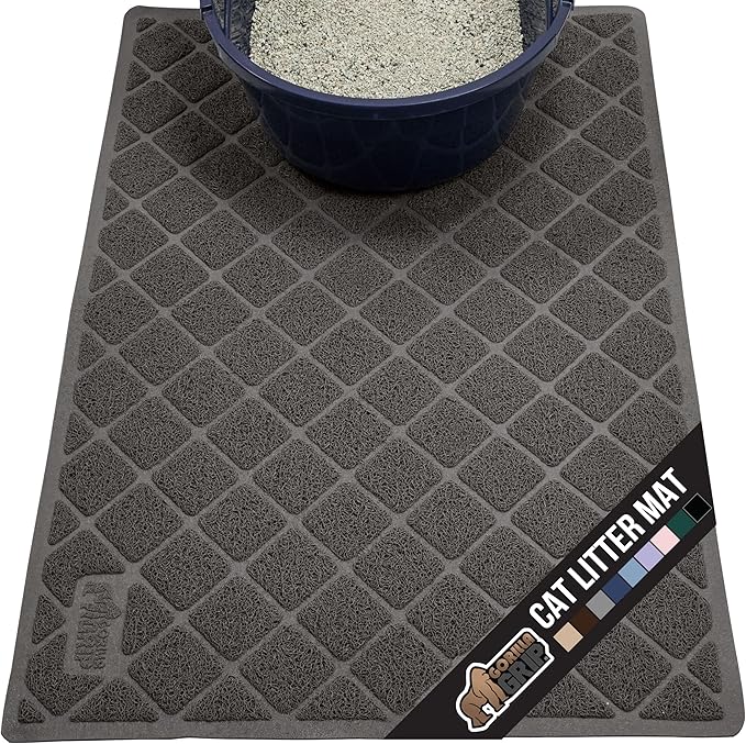 GORILLA GRIP Cat Litter Box Mat, Water Resistant, US Designed Kitty Litter Trapping Mats, Easy to Clean, Scatter Control, Less Mess and Clean Floors, Kitten Supplies for Indoor Cats, 24x17 Dark Gray