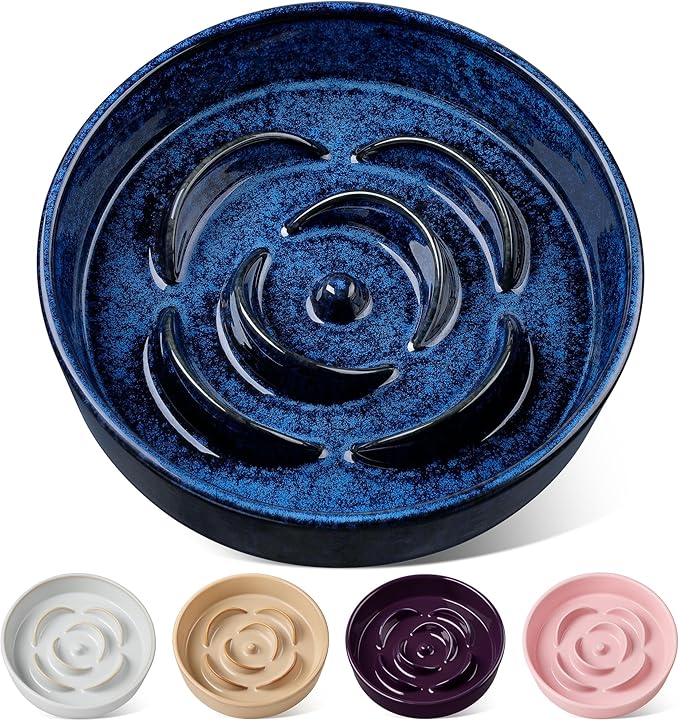 vancasso Slow Feeder Dog Bowl, 3 Cups Ceramic Slow Feeder for Large Breed, Puzzle Maze Dog Food Bowl for Fast Eater, Blue