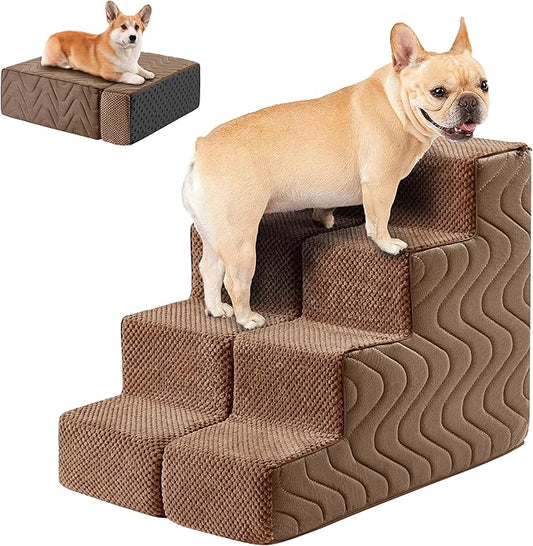 Dog Stairs for Bed, Dog Steps for High Bed, Pet Steps for Small Dogs and Cats, Non-Slip Balanced Pet Ramp Indoor (Brown, 18.2" H x 15" W x 24" L, 4)