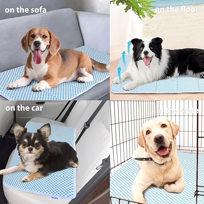 Dog Cooling Mat for Large Dogs - 35x23 Orthopedic Memory Foam Pet Pad for Summer, QMAX>0.5, Washable Premium Comfort Crate Pad for Your Furry Companion, Blue