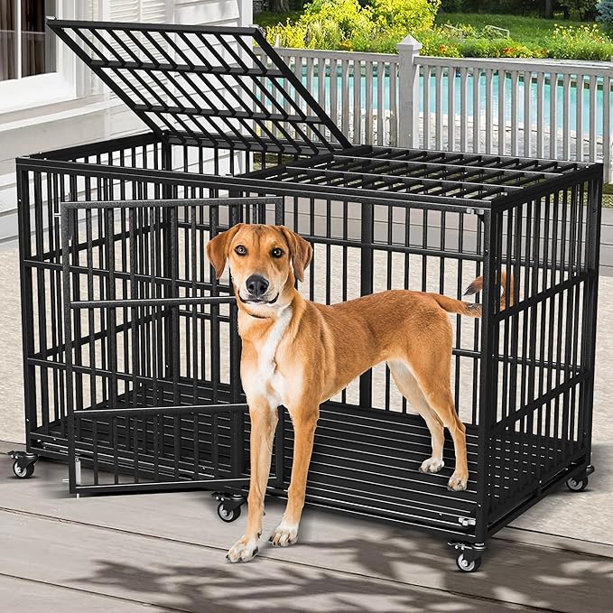 64 inches Heavy Duty Dog Crate, Oversize Dog Crate for Giant Dogs, Extra Large Double Dog Cage with Large and Spacious Space, Two Doors with Four Locks for All Large Dog Breeds