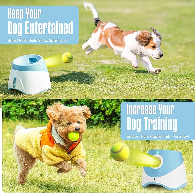 Automatic Dog Ball Launcher for Small Dogs – Dog Ball Thrower Fetch Machine - Indoor Outdoor Interactive Toy with 3 Mini Tennis Balls 2 Inch