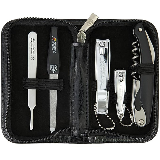 3 Swords Germany - brand quality 5 piece manicure pedicure grooming kit set for professional finger & toe nail care scissors clipper fashion leather case in gift box, Made by 3 Swords (00804)