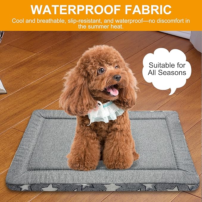 Washable Dog Bed Plush Orthopedic Outdoor Crate Mat with Non-Slip Bottom,Luxe Soft Kennel Pad for Pets, Cozy Cage Cushion & Pet Sleeping Mattress Large Sized,Medium,Small Dogs,24 x 18 inch,Gray