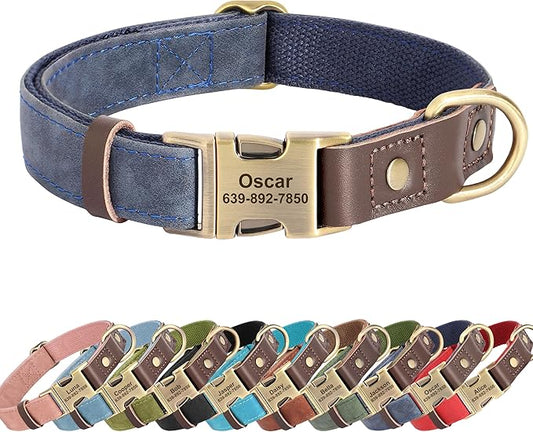 Personalized Dog Collars, Custom Soft PU Leather Dog Collar with Pet Name and Phone Number for Medium Dogs, Adjustable and Durable Pet Collars with Quick Release Metal Buckle,M(13-19")