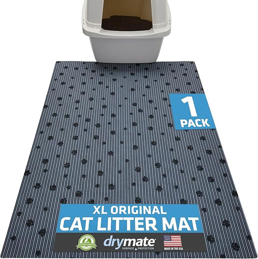 Drymate XL Original Cat Litter Mat, Contains Mess from Box, Protects Floors, Urine-Proof, Machine Washable, Soft on Kitty Paws, Absorbent, Waterproof (USA Made, Recycled Content) (28”x36”)(GreyStripe)
