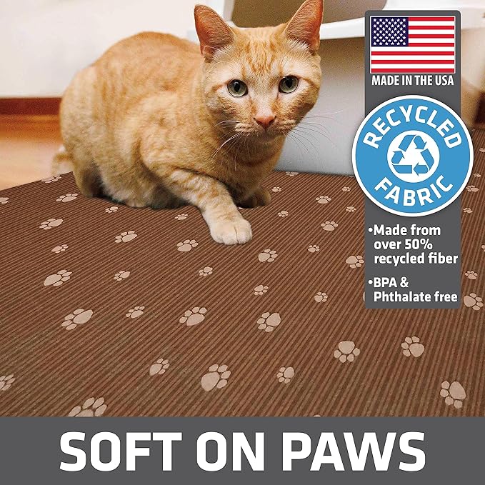 Drymate Original Cat Litter Mat, Contains Mess from Box, Protects Floors, Urine-Proof, Machine Washable, Soft on Kitty Paws, Absorbent, Waterproof (USA Made, Recycled Content) (20”x28”)(BrownTanPaw)