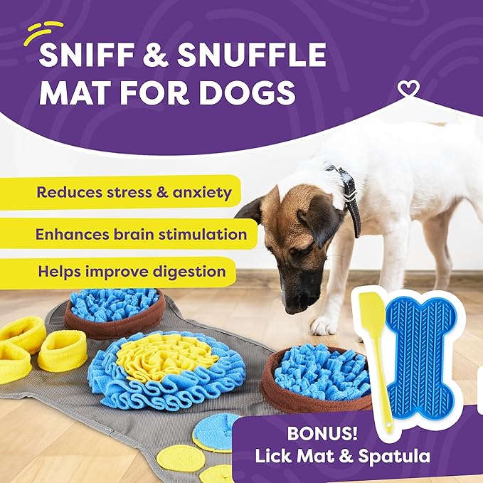 Hertzko Snuffle Mat for Dogs & Cats – Includes Lick Mat & Spatula – Dog Snuffle Toy, Puppy Enrichment Mat, Slow Feeder, Treat Dispenser, Boredom Relief, Pet Anxiety Aid