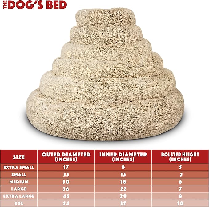 The Dog’s Bed Sound Sleep Donut Dog Bed, Large Dog Beige Fur Calming Nest Bed, Veterinary Approved