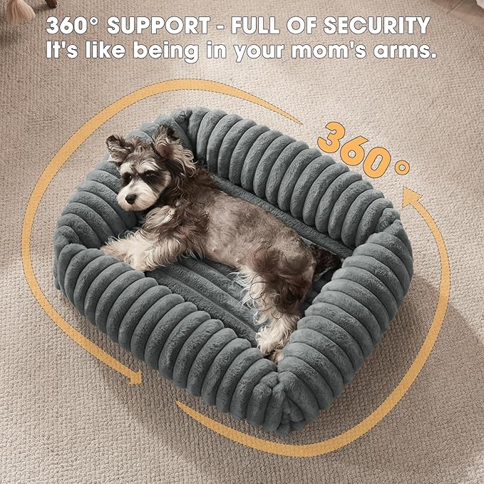 FURTIME Dog Beds Large Sized Dog, Washable Orthopedic Pet Bed with Removable Cover, Rectangle Soft Calming Sleeping Puppy Bed Durable Pet Cuddler with Anti-Slip Bottom, Grey, L(36"x27"x8")
